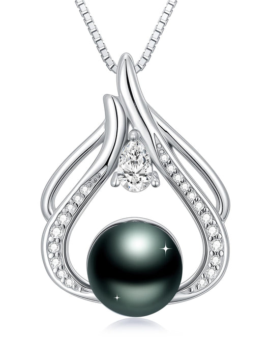 KANNSOAR 9MM Tahitian Black Pearl Necklace for Wife Women Mom Girlfriend Her 18K Gold-Plating Pearl Jewelry Wedding Birthday Anniversary Valentines Day Christmas Mothers Day Gifts