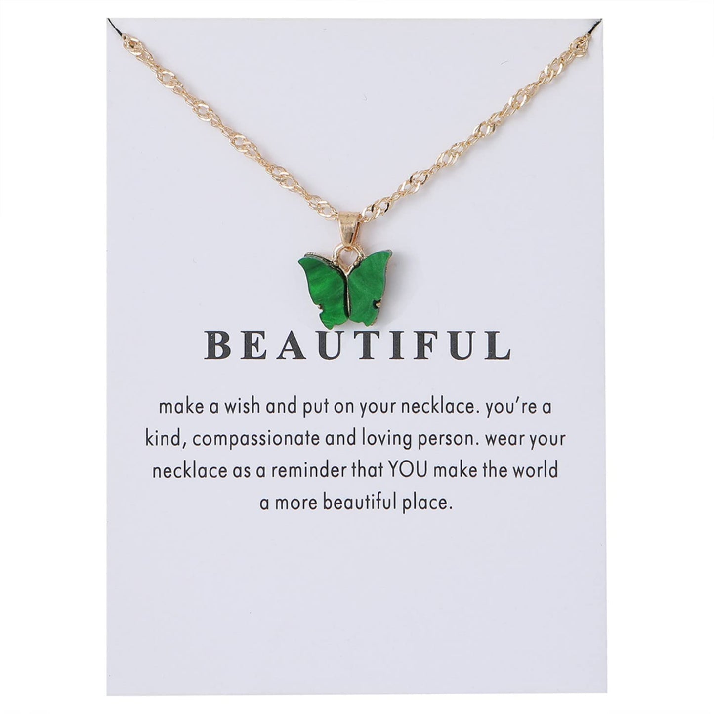 Rrdaily 9 Pcs Dainty Colorful Butterfly Pendant Necklace Set for Women,Bohemian Acrylic Butterfly Chain Necklace Cute Jewelry Gift (White card)