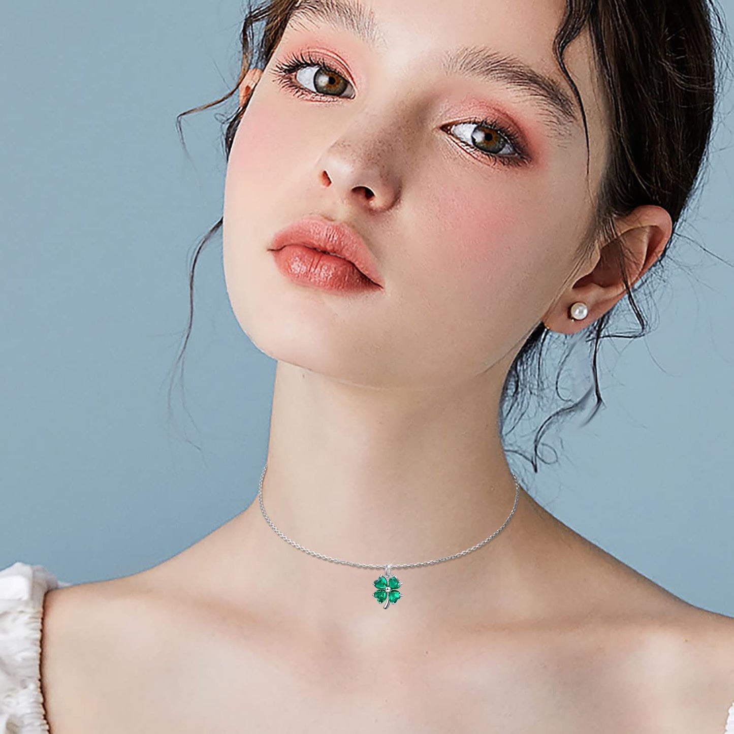 DAOCHONG S925 Sterling Silver Choker Short Dainty Leaf Clover Shamrock Necklace Pendant for Women Jewelry Gift