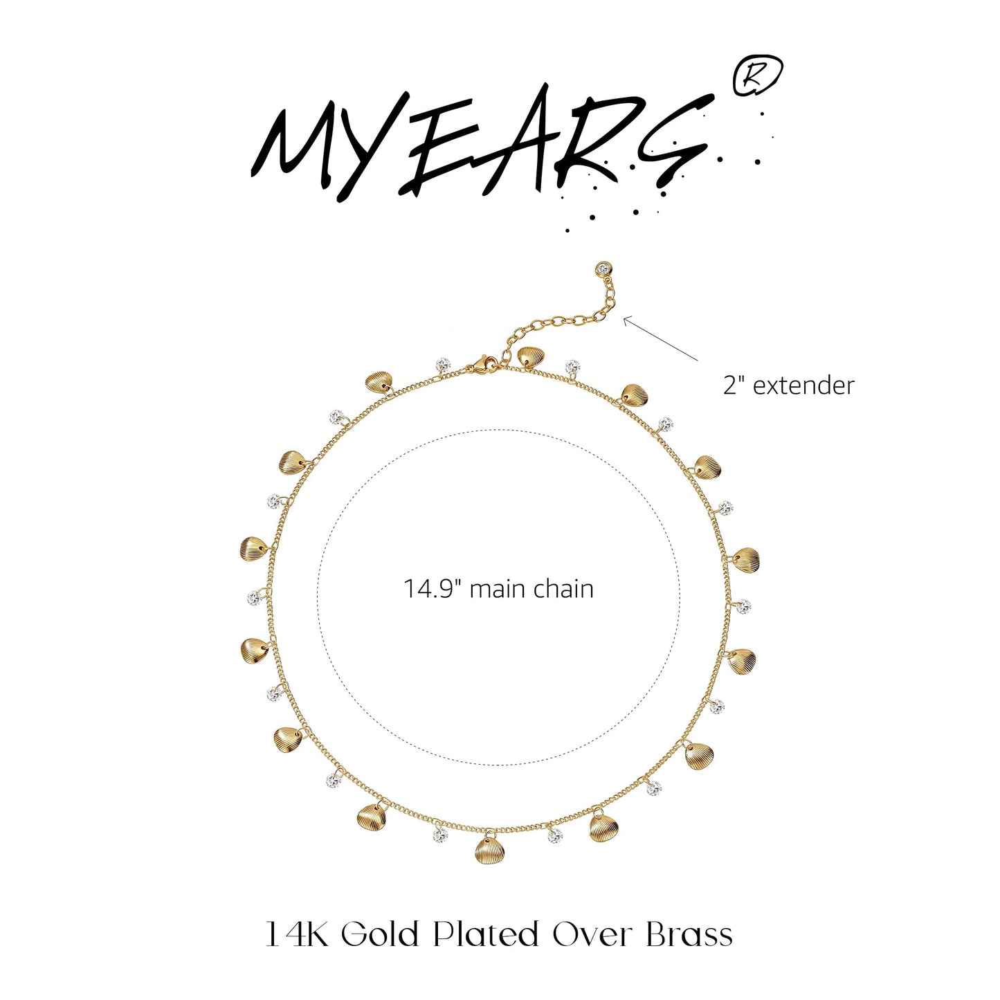 MYEARS Gold Shell Charm Choker Necklaces for Women 14K Gold Plated Dainty Cute Cubic Zirconia Choker Summer Ocean Beach Jewelry Trendy
