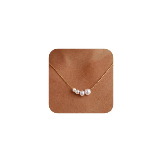 Rcidan Pearl Necklaces,Silver Daisy Birthday Gifts 4 Pearls White Necklace as Prom Bridesmaid Jewelry gifts,Daisy Pearls Choker for Women's Pearl Strand Necklaces as Silver and Gold Choker for Teens
