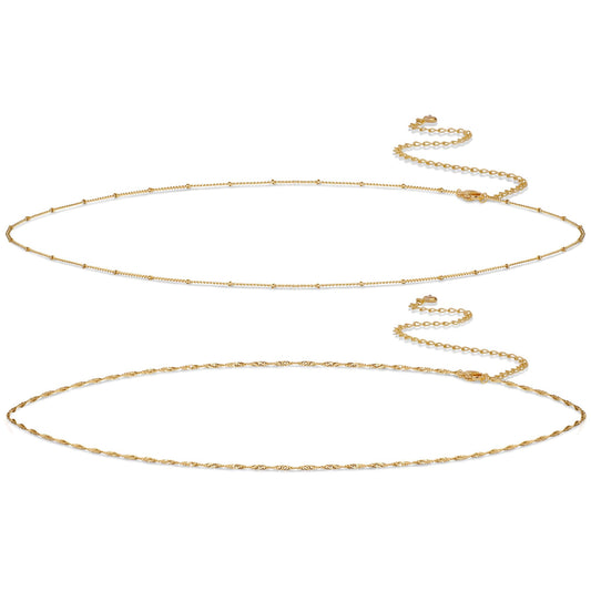 Kyerlyn Gold Plated Waist Chain Satellite Body Chain Layered belly rope Chains Sexy Bikini Beach for Women Waterproof Adjustable 2PCS 26.5-33Inch