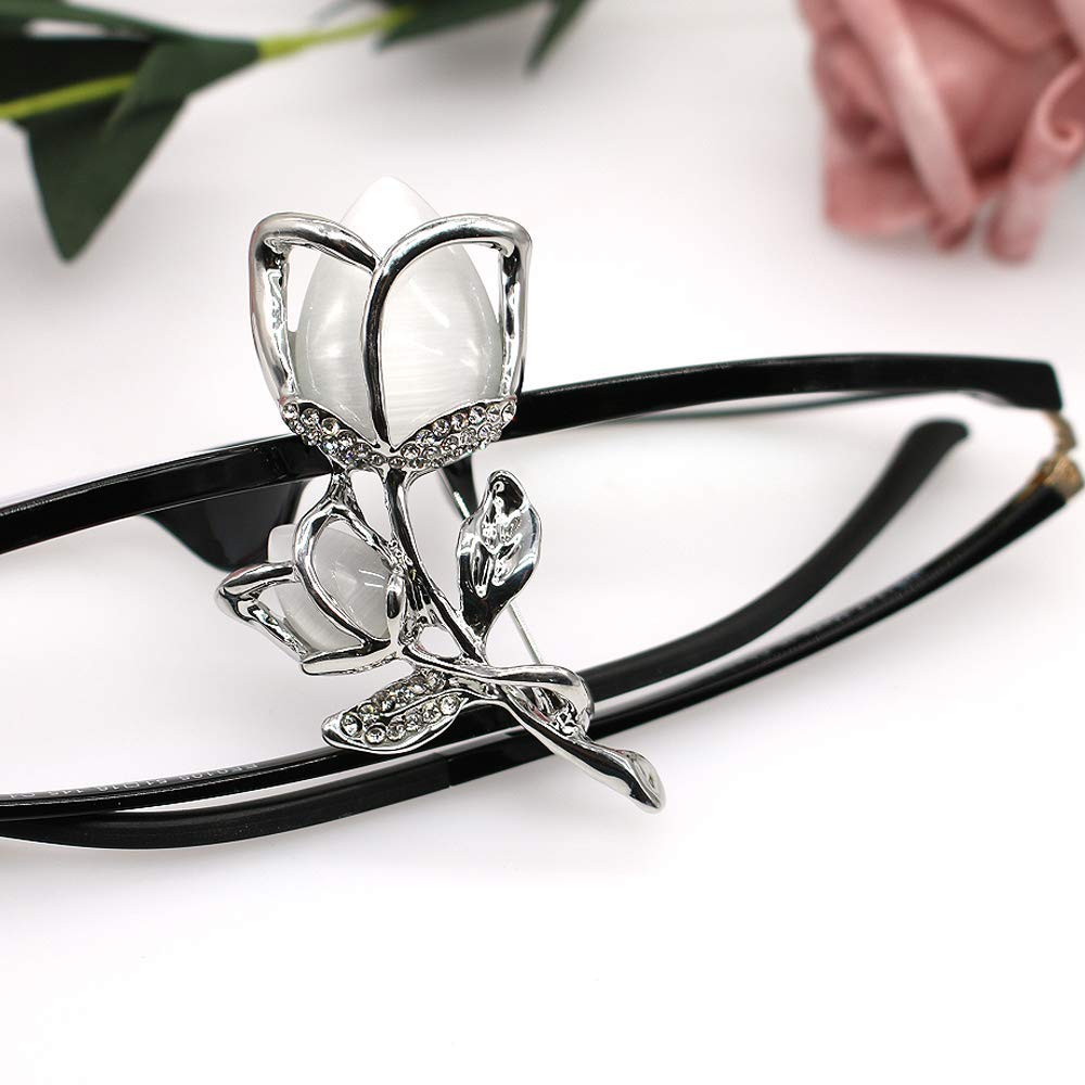 Created Crystal Brooch Crystal Rhinestone Rose Flower Fashion Pin Gift Women Girls Rose Gold (Platinum White Crystal Brooch)