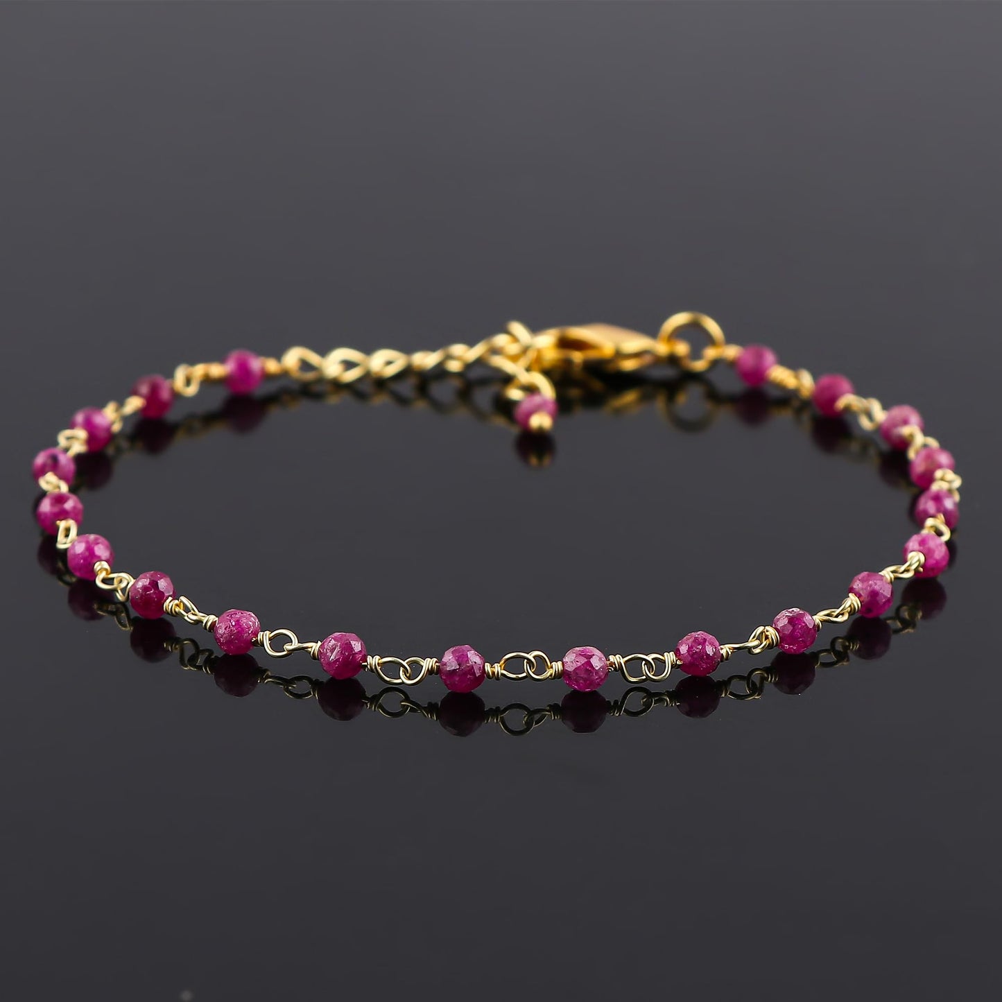 CRYSTALINES (3pcs) Natural Ruby Gemstone Cluster Jewelry Combo Set, 14K Gold Plated, Crystals Beads Rosary Chain, Handmade Bohemian Jewelry - Bracelets, Necklace, Earrings for Women