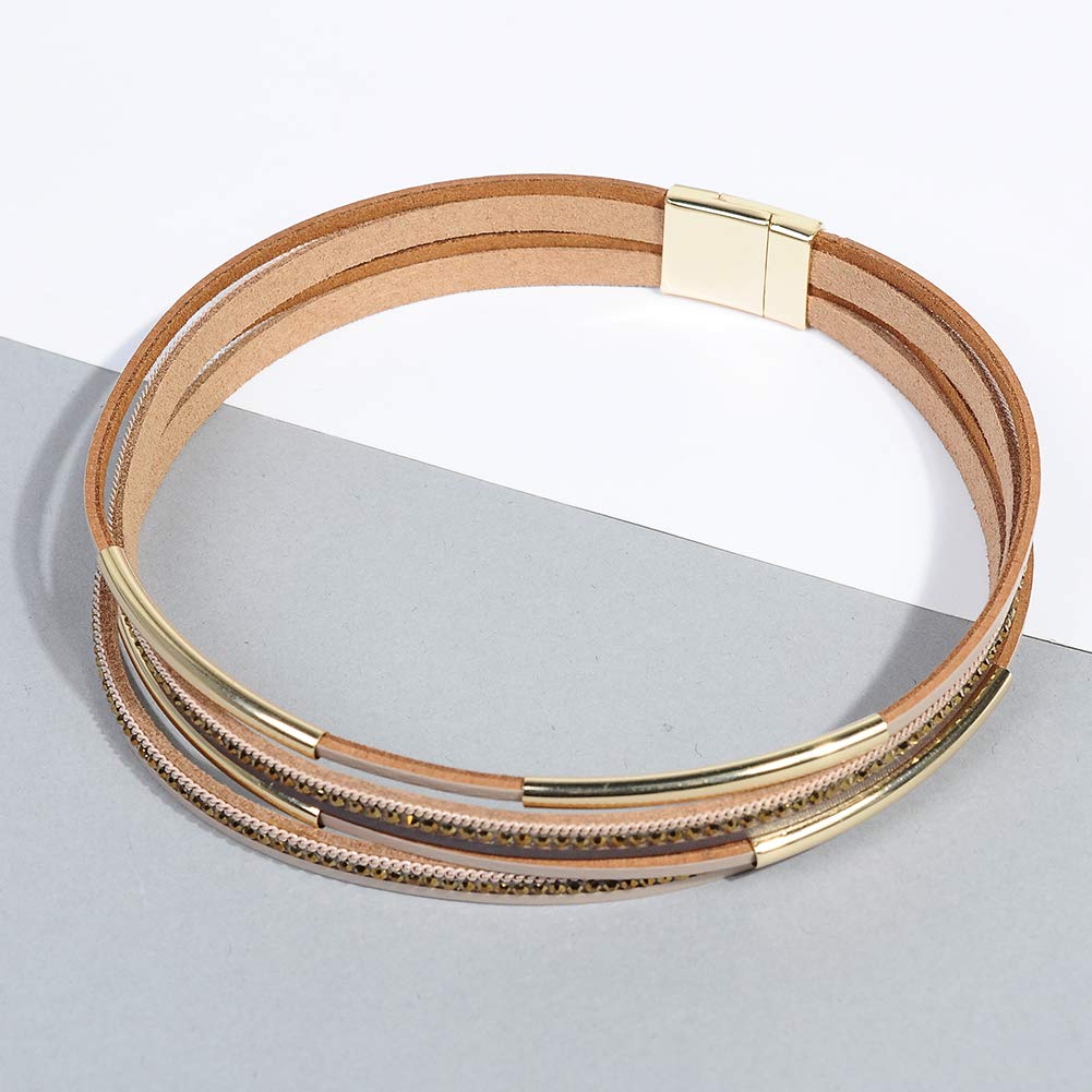 Artilady Leather Wrap Bracelet for Women-Boho Multi Layered Stackable Bracelets Bangle With Magnetic Clasp Jewelry for Women Trendy