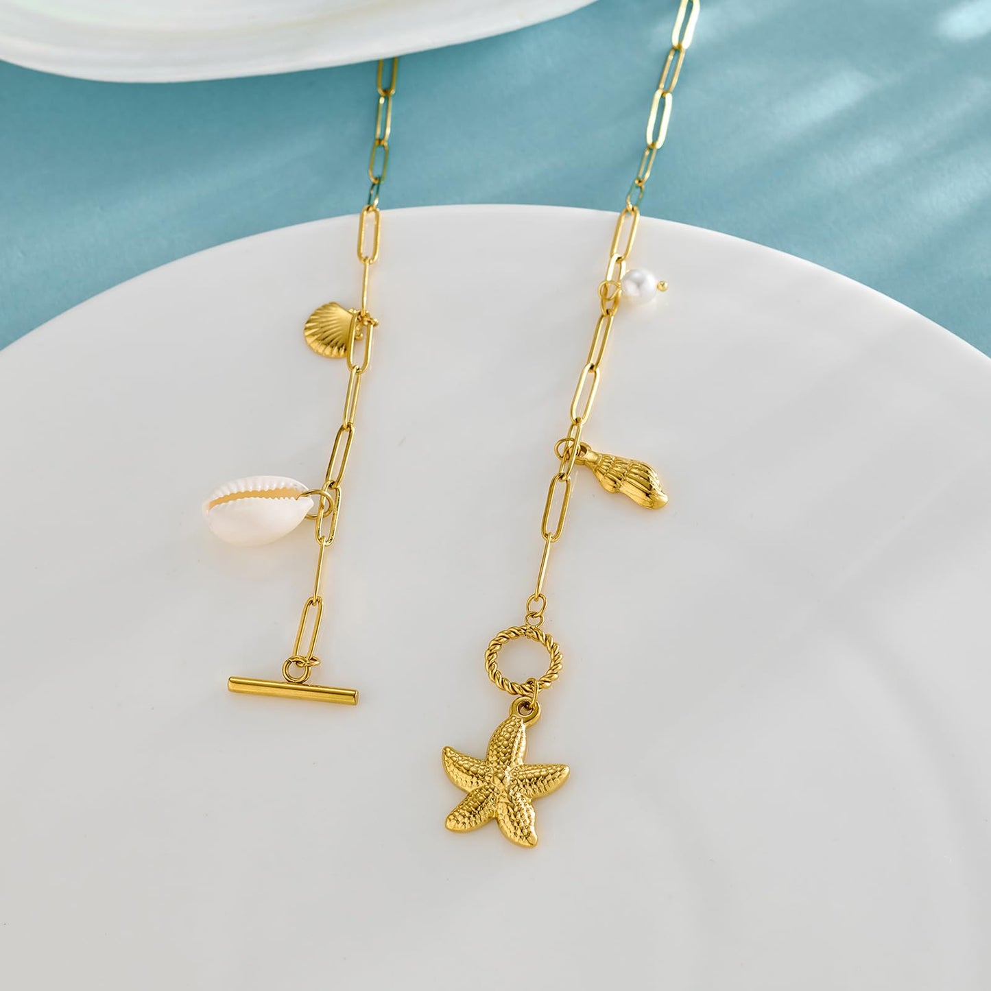 Biuwos Summer Charm Necklace for Women Starfish Seashell Necklace Vacation Beach Jewelry