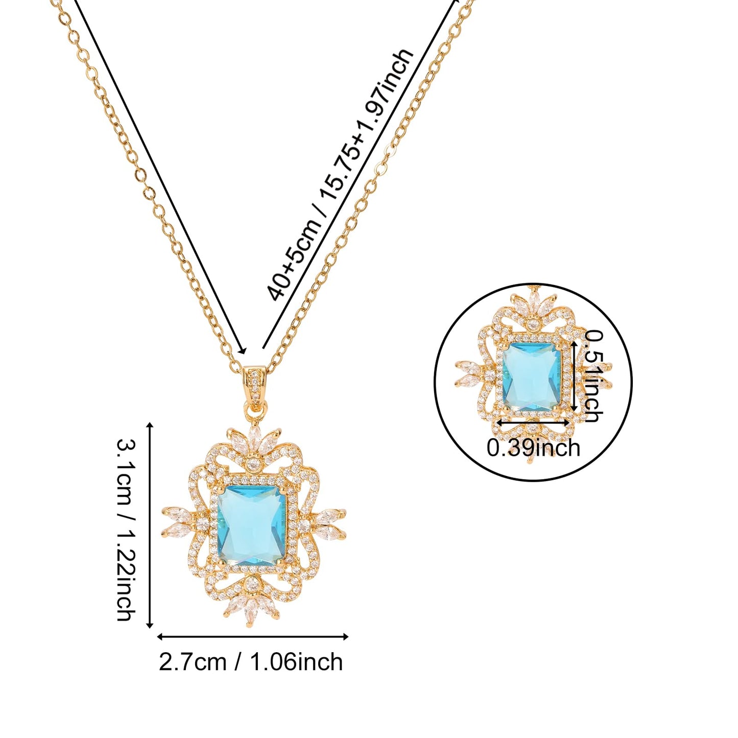 Blue Square March Birthstone Aquamarine Necklaces for Women-Gold Plated Imitation Aquamarine Jewelry Baroque Pendant Necklace Waterproof Non Tarnish Maximalist Jewelry For Birthday Valentines Day Mother's Day Christmas Thanksgiving Gifts