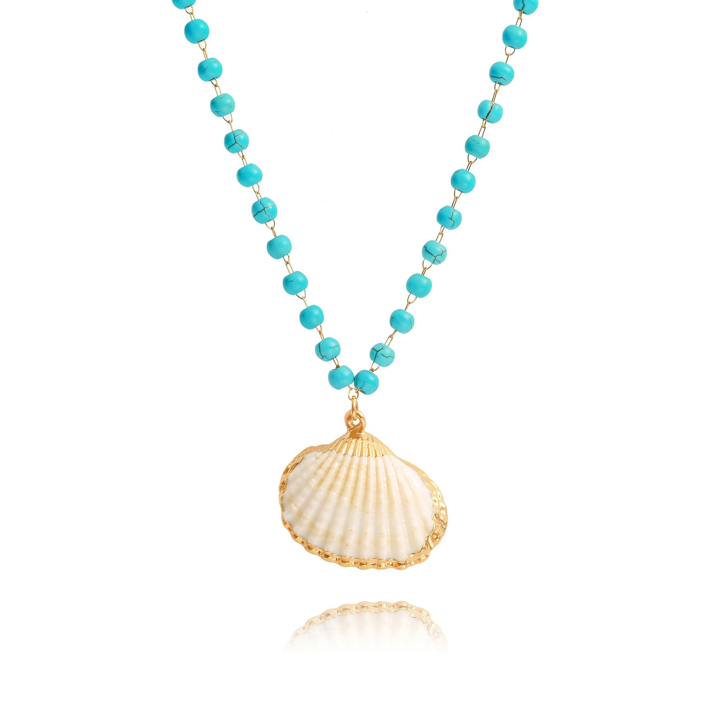 PEARLADA Boho Simulated Turquoise Beaded Necklace, Statement Shell Pendant Necklace, Adjustable Summer Beach Jewelry