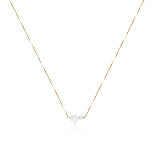 Caenyo Love Heart Pearl Necklace, A Romantic Gift for Her, 14K Gold Plated Dainty Jewelry for Wife, Girlfriend on Valentine's Day, Anniversary, Birthday, Adjustable 16+2"