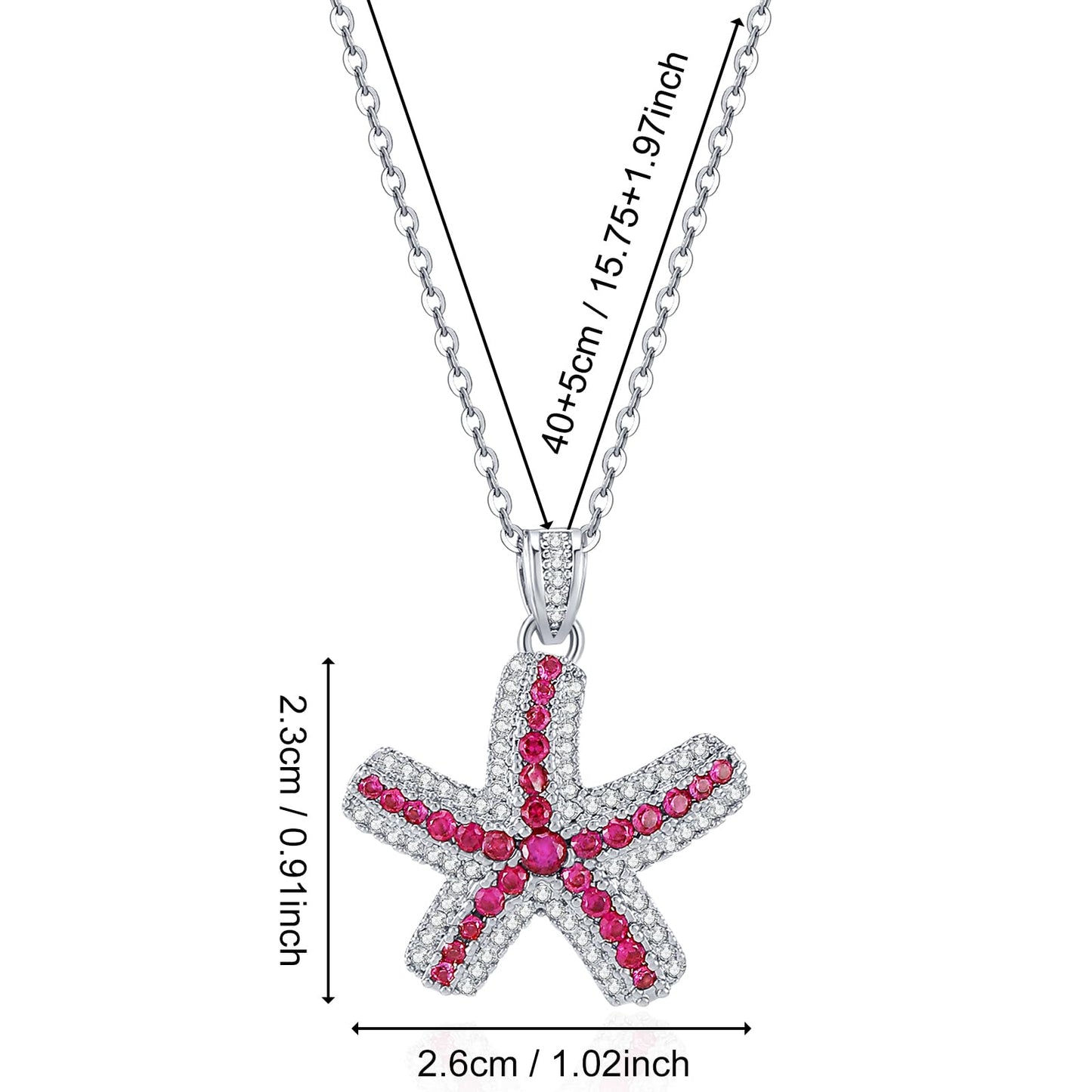 crataly Ruby And CZ Starfish Necklace For Women-Silver Plated July Birthstone Necklace For Valentine's Day Mother's Day Christams Birthday Gifts