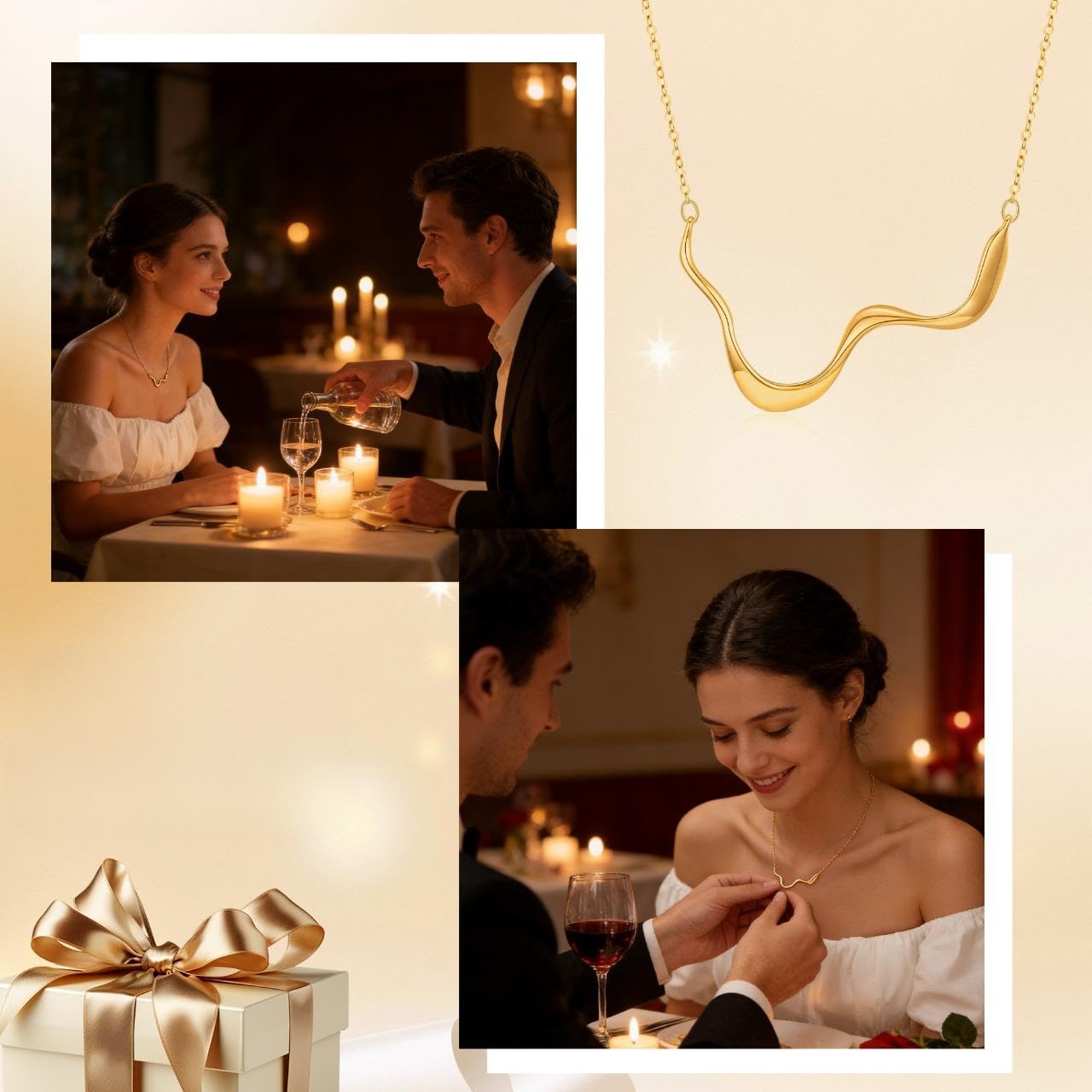 Frigotine Chunky Gold Geometric Necklace for Women, Trendy Thick Statement Letter W Wave Adjustable Long Chain Pendant Necklaces Winter Prom Jewelry Gift