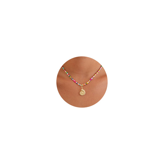 Plenky Gold Necklace for Women-Colorful Beaded Necklaces 14K Gold Plated Bohemian Choker Shell Beachy Jewelry for Women Gifts