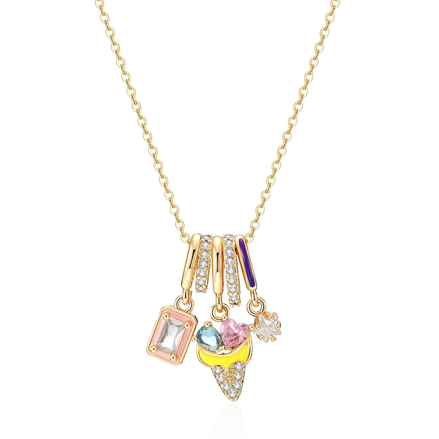 crataly Colorful Enamel Ice Cream Necklace For Women-Gold Plated CZ Star And Square Multi-Pendant Summer Jewelry For Valentines Day Mother's Day Christmas Birthday Gifts
