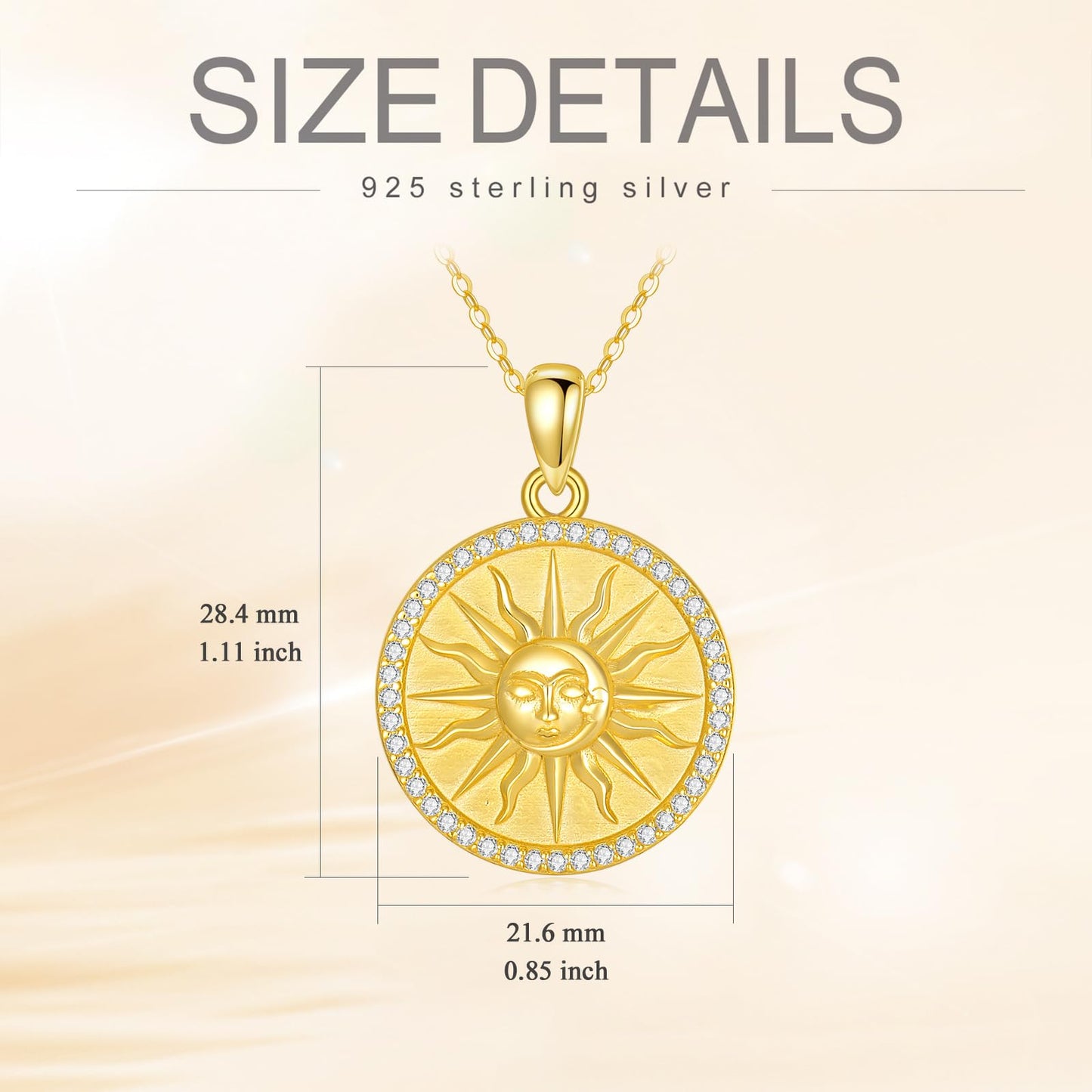KQF Sun Coin Necklace for Women Sterling Silver Sun 18K Gold Coin Pendant Necklace Greek Celestial Jewelry Gifts for Women