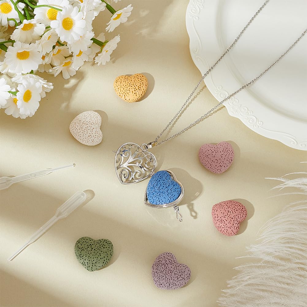 PH PandaHall Aromatherapy Essential Oil Diffuser Necklaces Love Heart Hollow Locket Pendant Necklace Tree of Life Pattern Locket Pendant Scent Necklace with 7 Lava Rocks Stones for Men Women Gifts