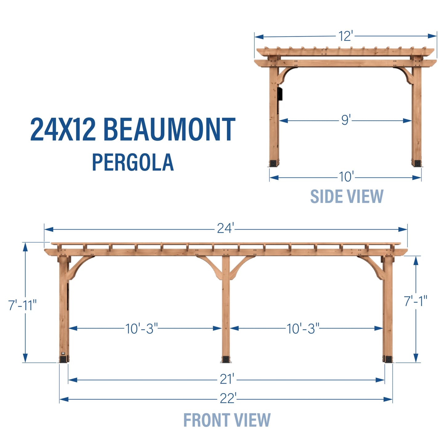 Backyard Discovery Beaumont 24' x 12' Traditional Cedar Wood Pergola Kit with Trellis Roof, All-Season Durability, High-Wind Rating, PowerPort, Shade for Outdoor Patio, Deck, Garden, and Entertaining