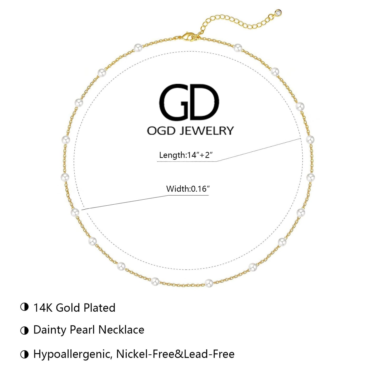 OGD Pearl Necklace for Women Trendy 14K Gold Plated Dainty Satellite Choker Handmade Delicate Wedding Pearl Strand Gold Pendant Necklace Simple Cute Jewelry Gifts for Women