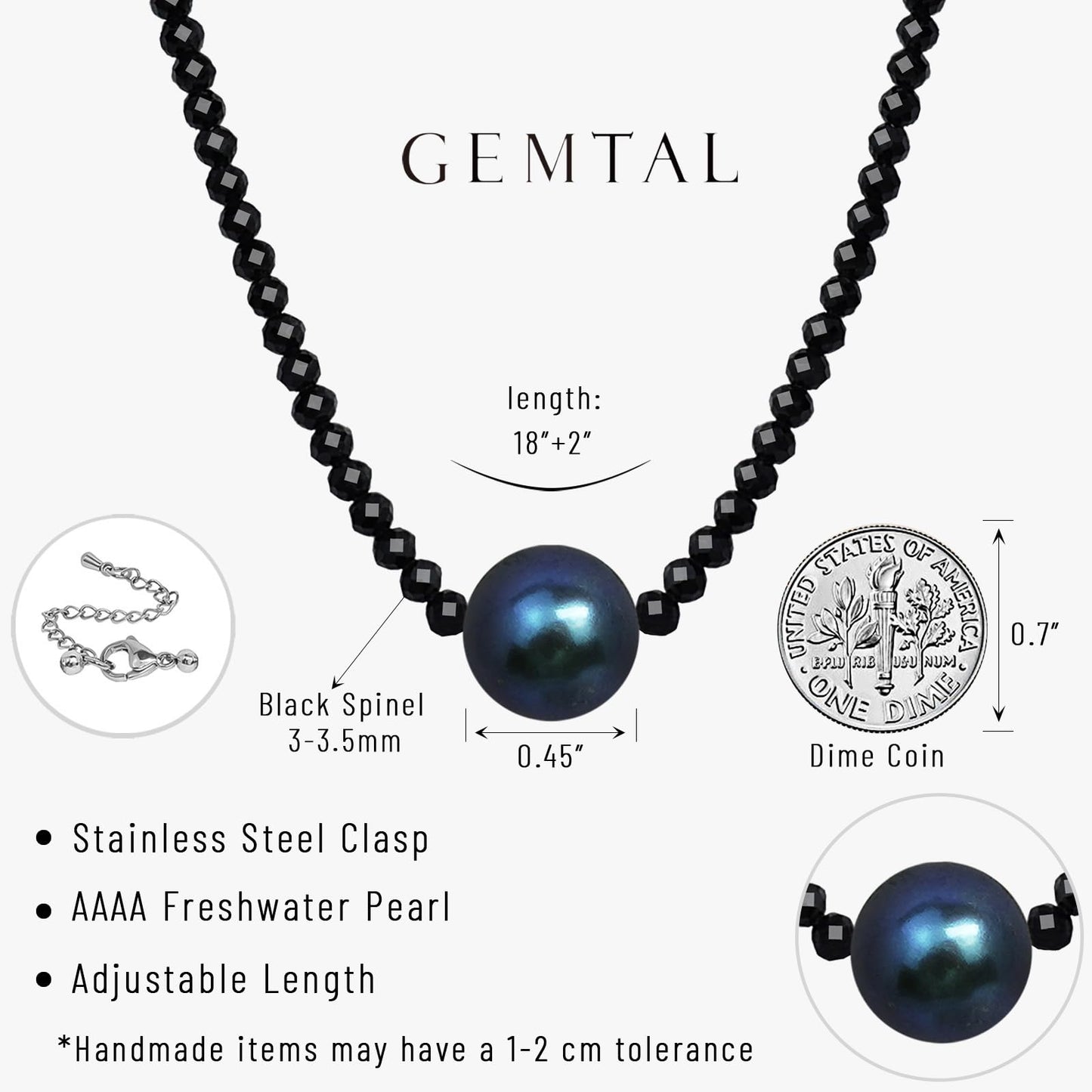 GEMTAL Black Pearl Necklace, Single Pearl Necklace for Women, Natural Gemstone Beaded Choker Dainty Black Pearls Pendant Necklaces for Women Jewelry Birthday Gift