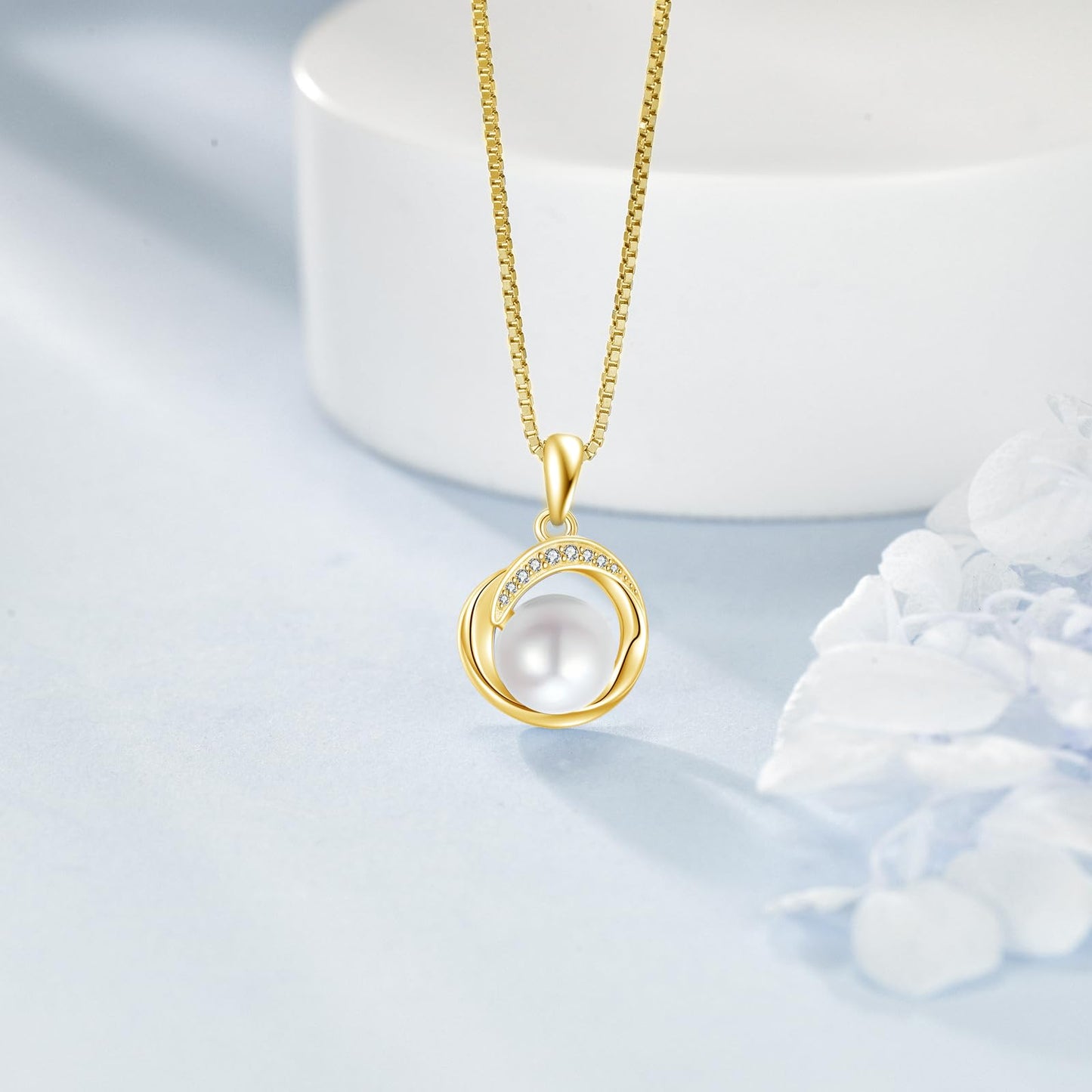 POPLYKE Single Pearl Necklaces for Women Gold Plated 925 Sterling Silver 8mm Pearl Jewelry Gifts for Her 18+2 IN