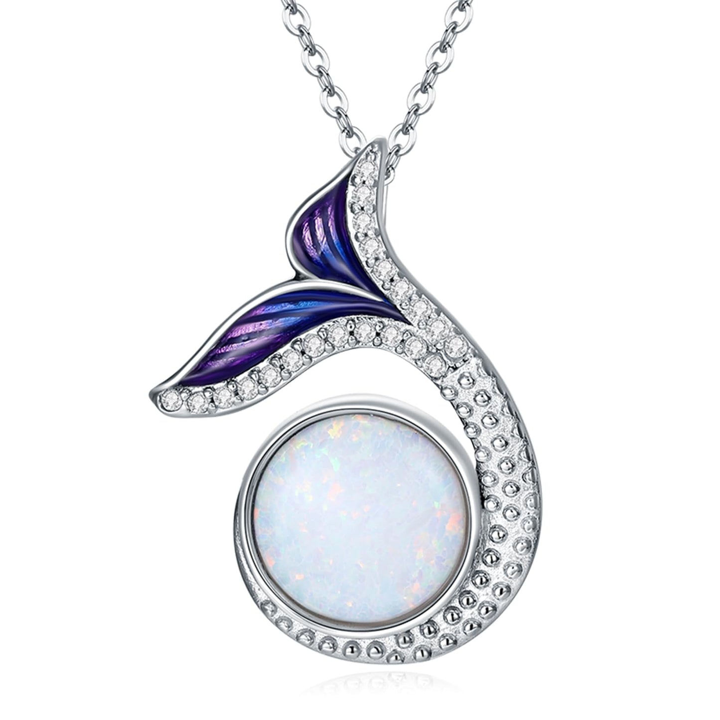 KoyeKei Whale Tail Necklace for Women 925 Sterling Silver Whale Necklace Ocean Beach Themed Opal Pendant Jewelry Graduation Gifts for Girlfriend Wife Sister