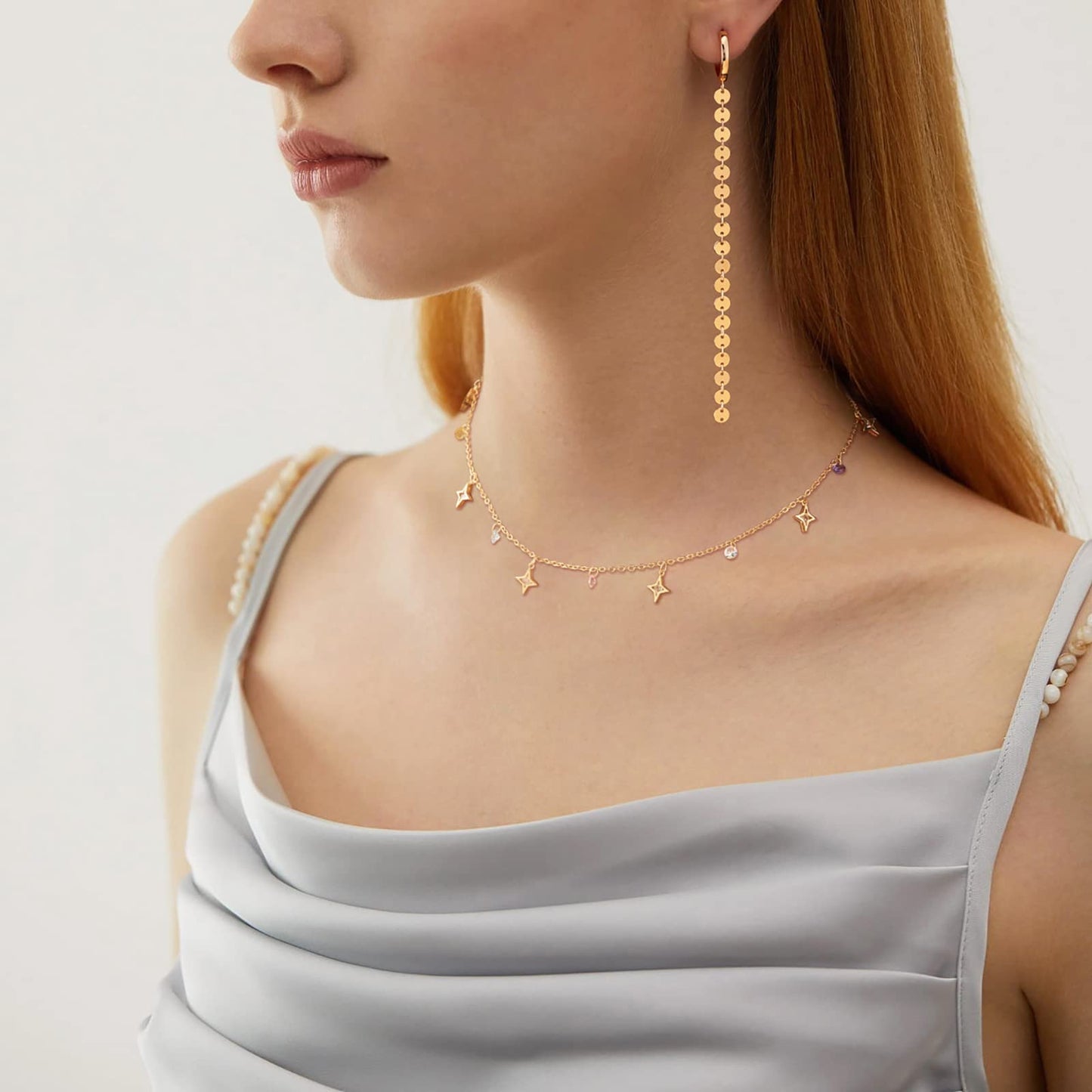 MTMY Beaded Necklace for Women 14K Gold Plated Dainty Colorful Beaded Pearl Choker Necklace Delicate Boho Choker Necklace Jewelry Gift (cz star tassel)