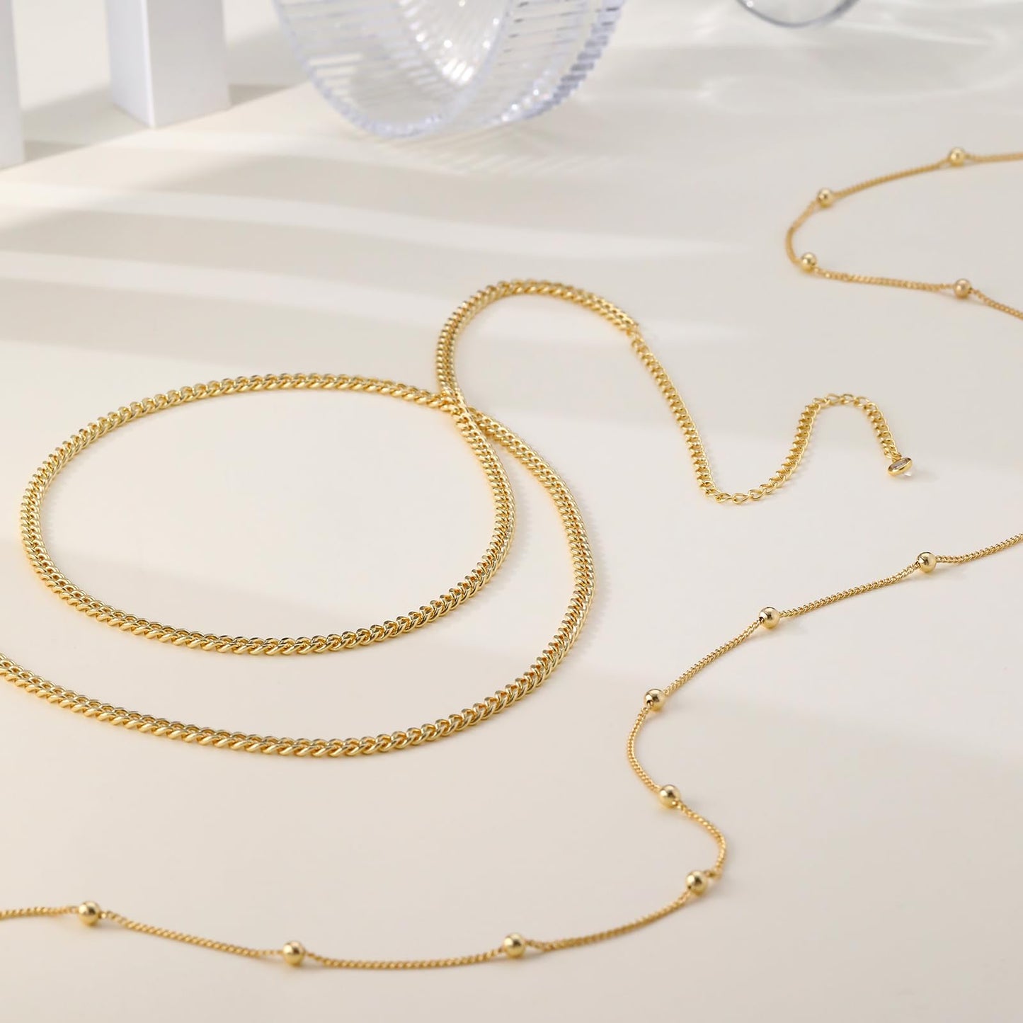 CAROVO Belly Waist Chain for Women 14K Gold Plated Layered Body Chains Boho Cuban Bead Belly Chain Sexy Bikini Body Jewelry for Women Adjustable