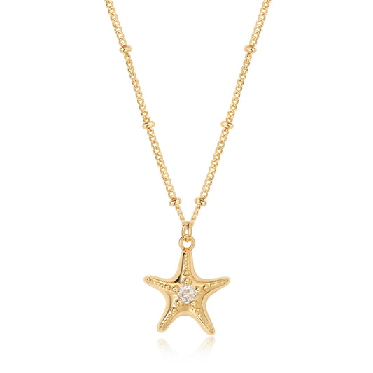 MTMY Gold Starfish Necklace 14K Gold Plated Shell Conch Ocean Pendant Necklace for Women Beach Summer Jewelry(Starfish)