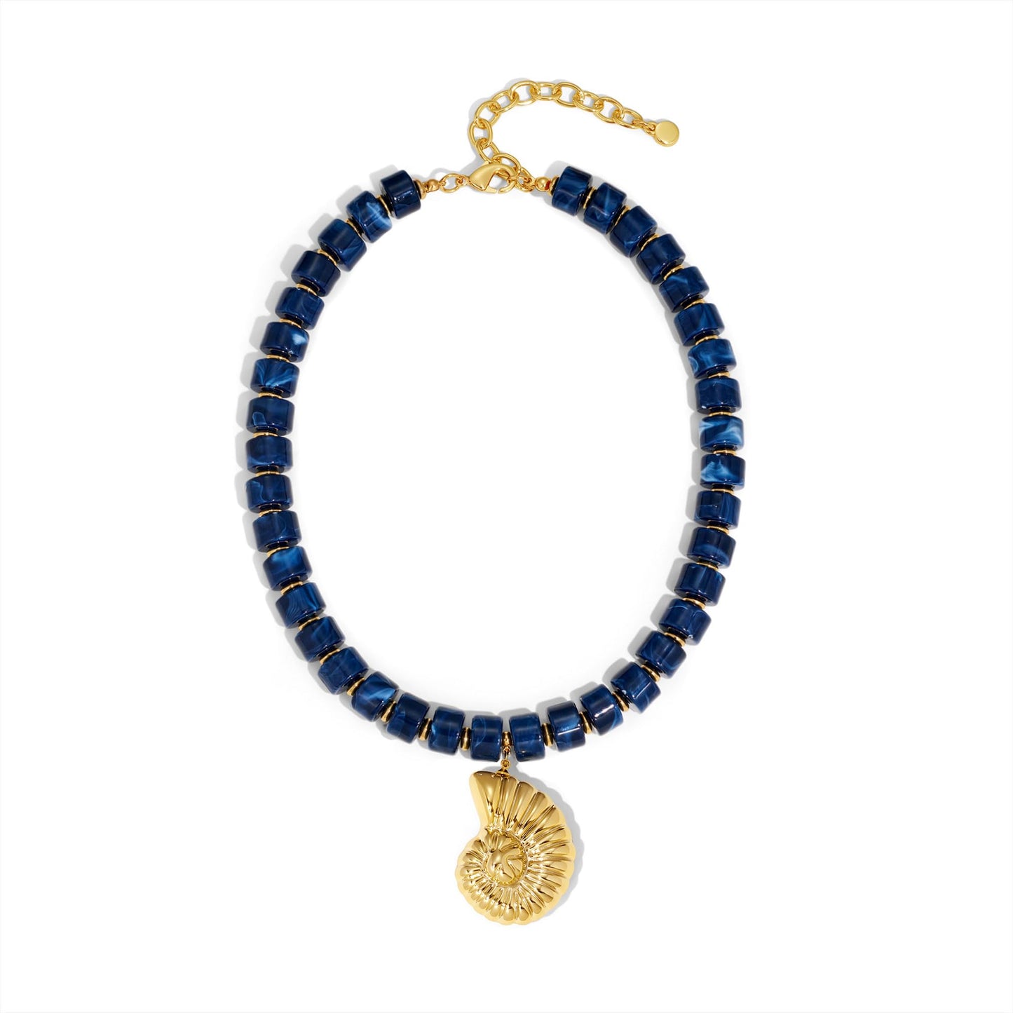 CLASSYZINT Chunky Conch Necklace Blue Beaded with Gold Shell Pendant Boho Summer Party Everyday Wear for Women