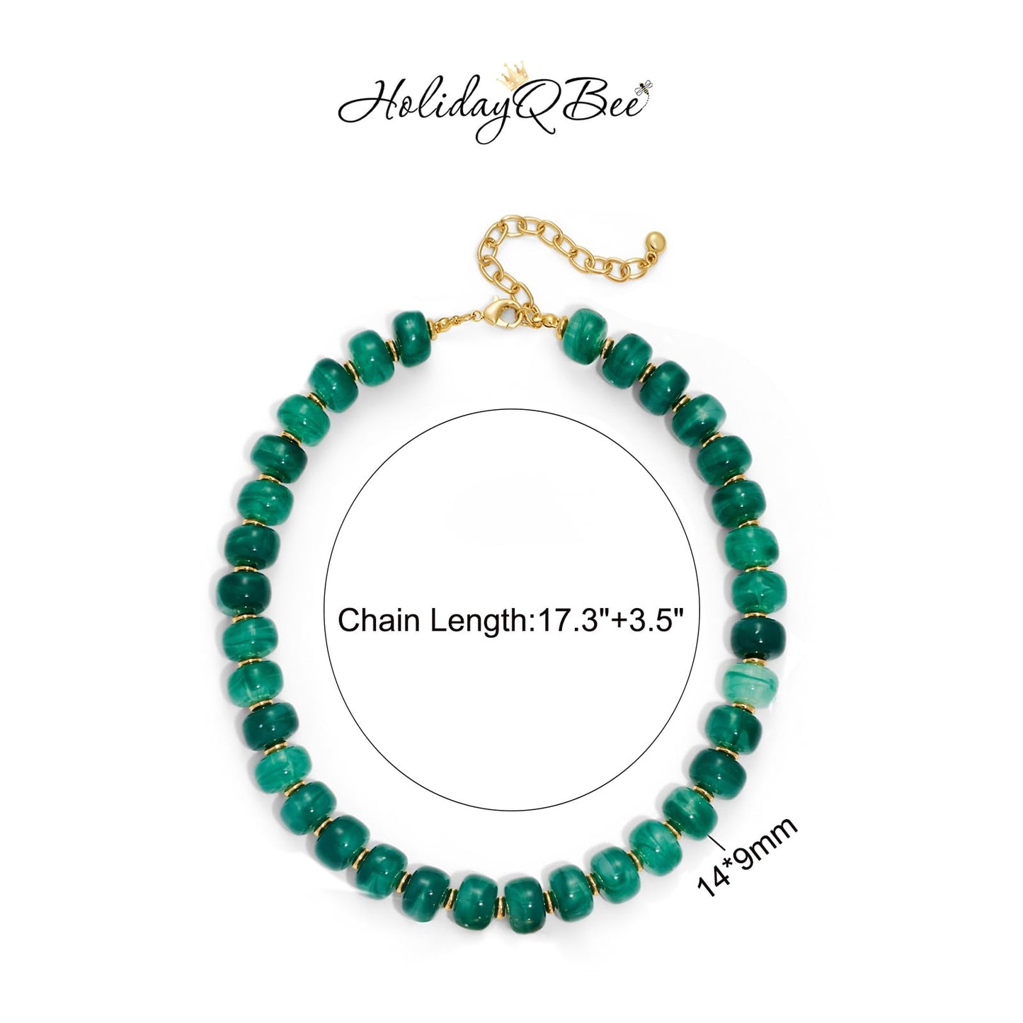 HolidayQbee Beaded Necklace for Women Boho Bead Chunky Necklace Big Bead Necklace Fashion Trendy Summer Green Resin Beaded Necklaces Jewelry Gifts