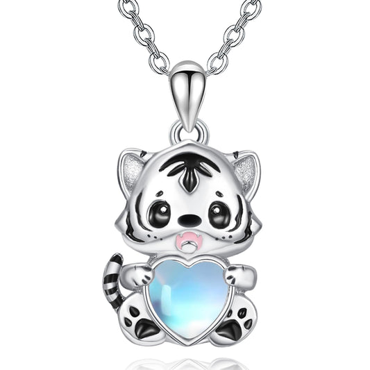 Dreamboat Tiger Pendant Necklace for Women 925 Sterling Silver Moonstone Animal Jewelry Gifts for Tigers Lovers