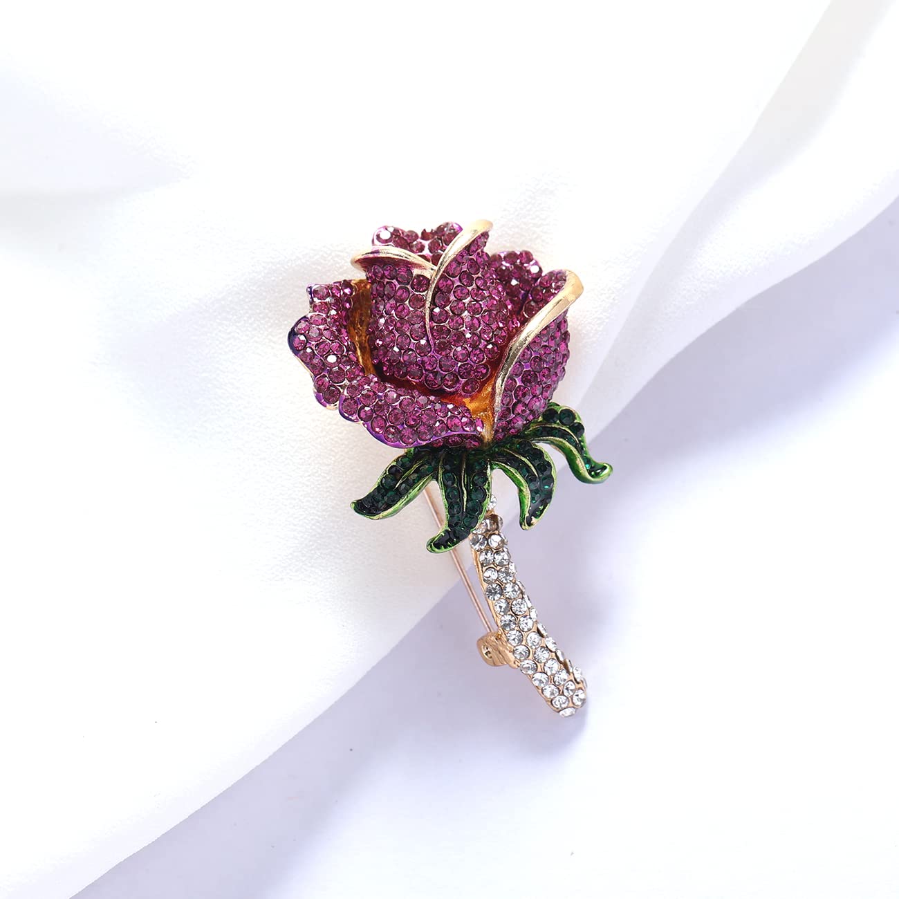 YOQUCOL Elegant Purple Cubic Zirconia Crystal Rhinestone Rose Shape Wreath Brooch Pin for Women