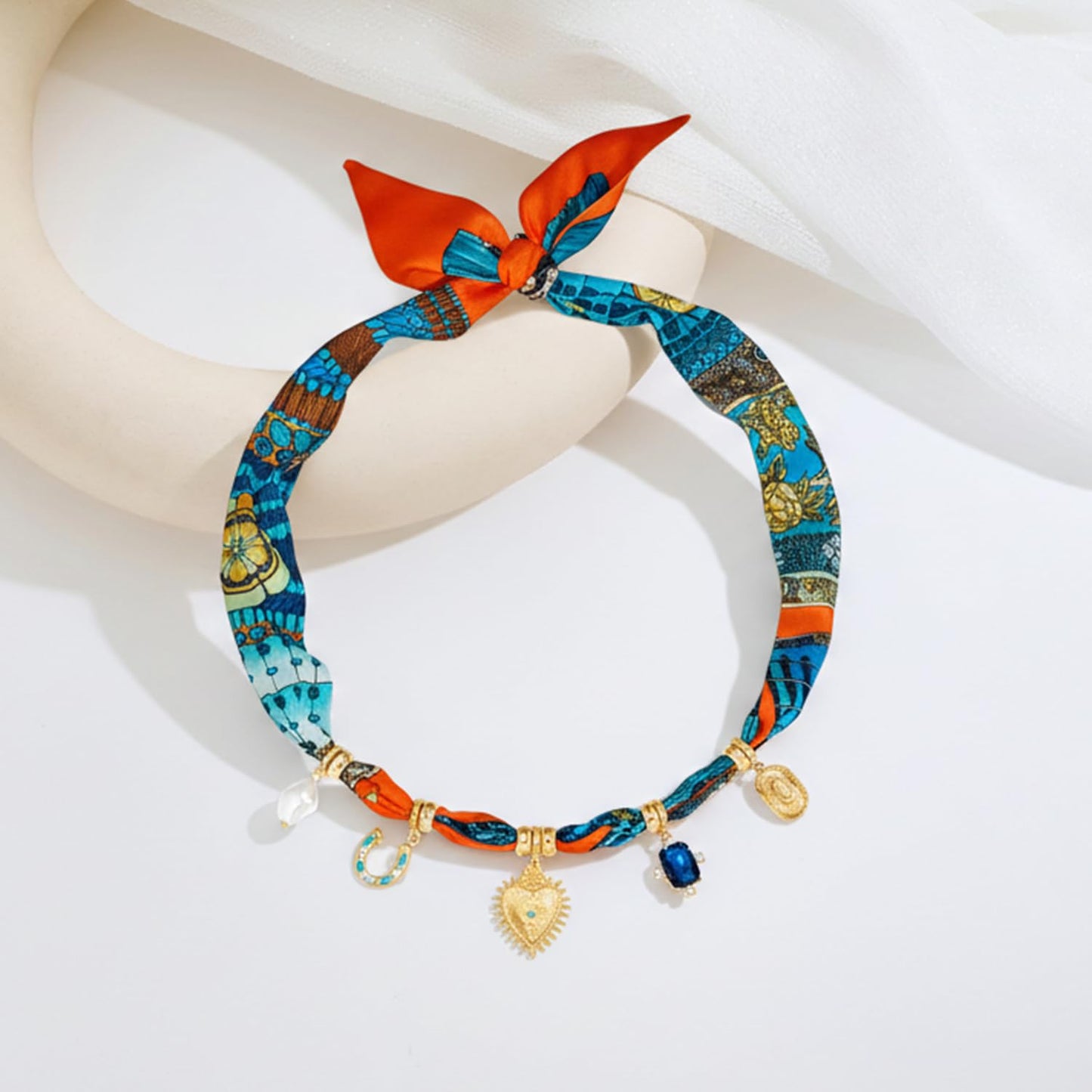 LILIE&WHITE Gold Charms Necklace for Women Bandana Necklace with Colorful Charms Necklaces Horse Shoes Heart Beach Statement Necklaces Jewelry Gift