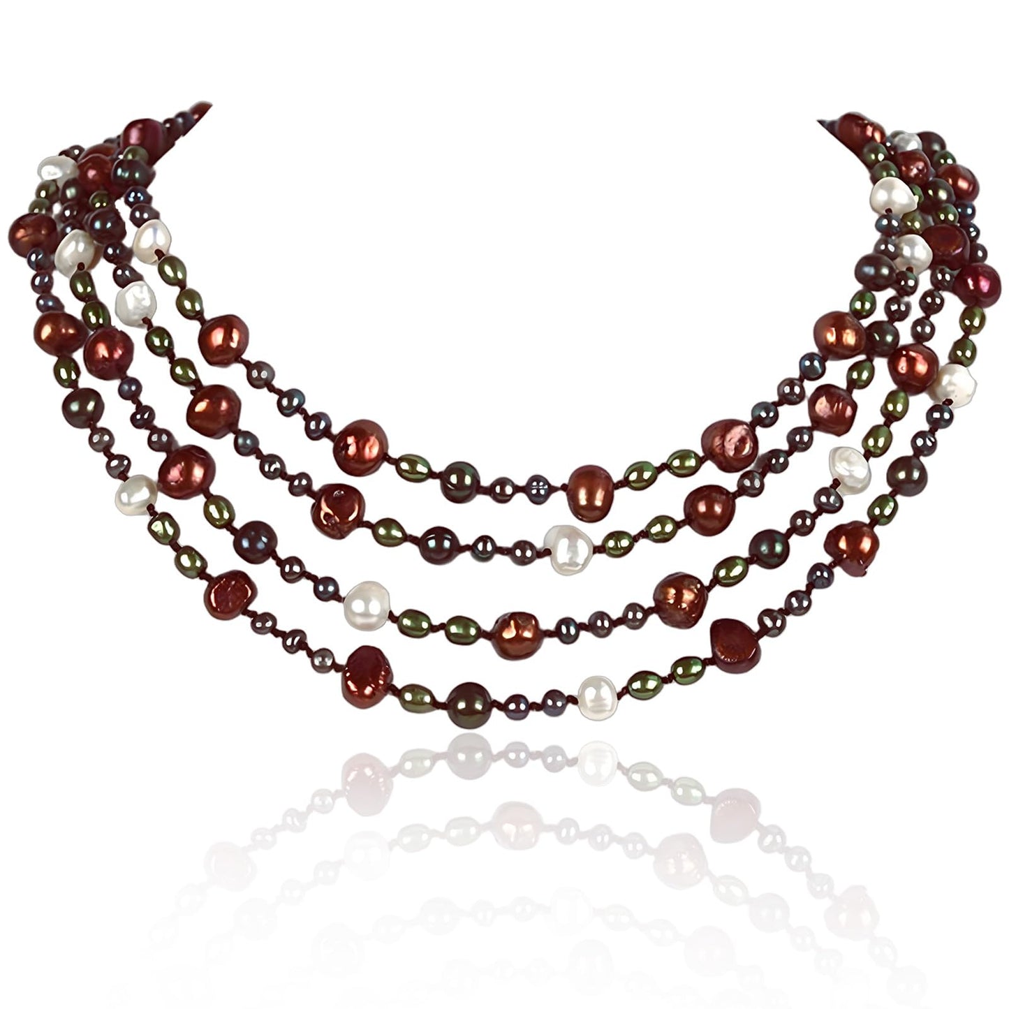 Handmade Freshwater Pearl Necklace – 4-Strand for Women 20" Elegant Long Adjustable Real Pearls Strand with Vintage Beaded Charms Baroque Pearl Luxury Jewelry Gift