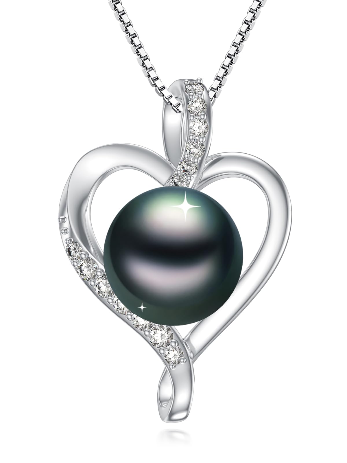 KANNSOAR 9MM Tahitian Black Pearl Heart Pendant Necklace Pearl Jewelry-Wedding Birthday Anniversary Valentines Day Christmas Mothers Day Gifts for Women Wife Mom Girlfriend Her