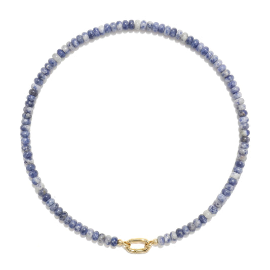 CONRAN KREMIX Blue and White Stone Beaded Necklace for Women,Natural Stone Bead Choker Necklaces Boho Summer Beach Necklace Gemstone Jewelry Gift for Women