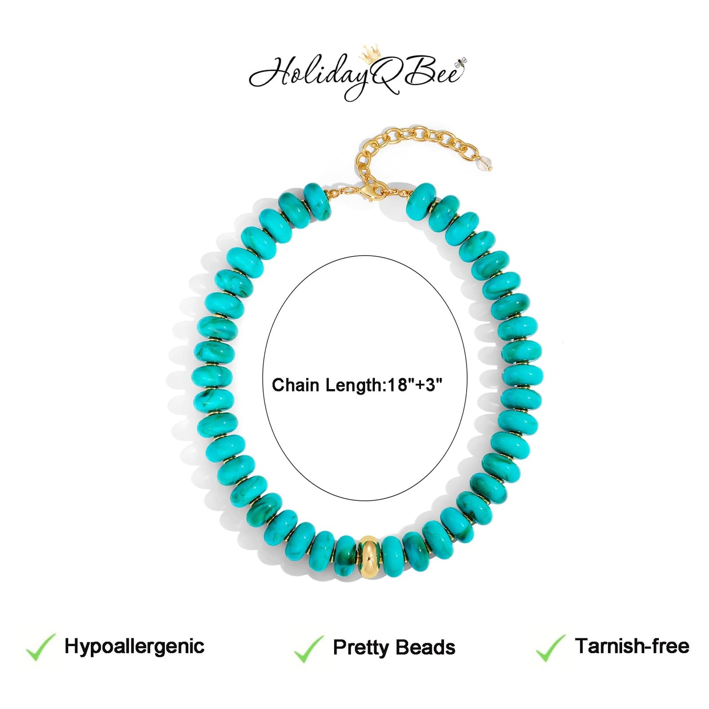 HolidayQbee Beaded Necklace for Women Chunky Beaded Turquoise Necklace Boho Oval Big Bead Statement Turquoise Choker Necklaces Fashion Trendy Summer Beach Jewelry Gifts