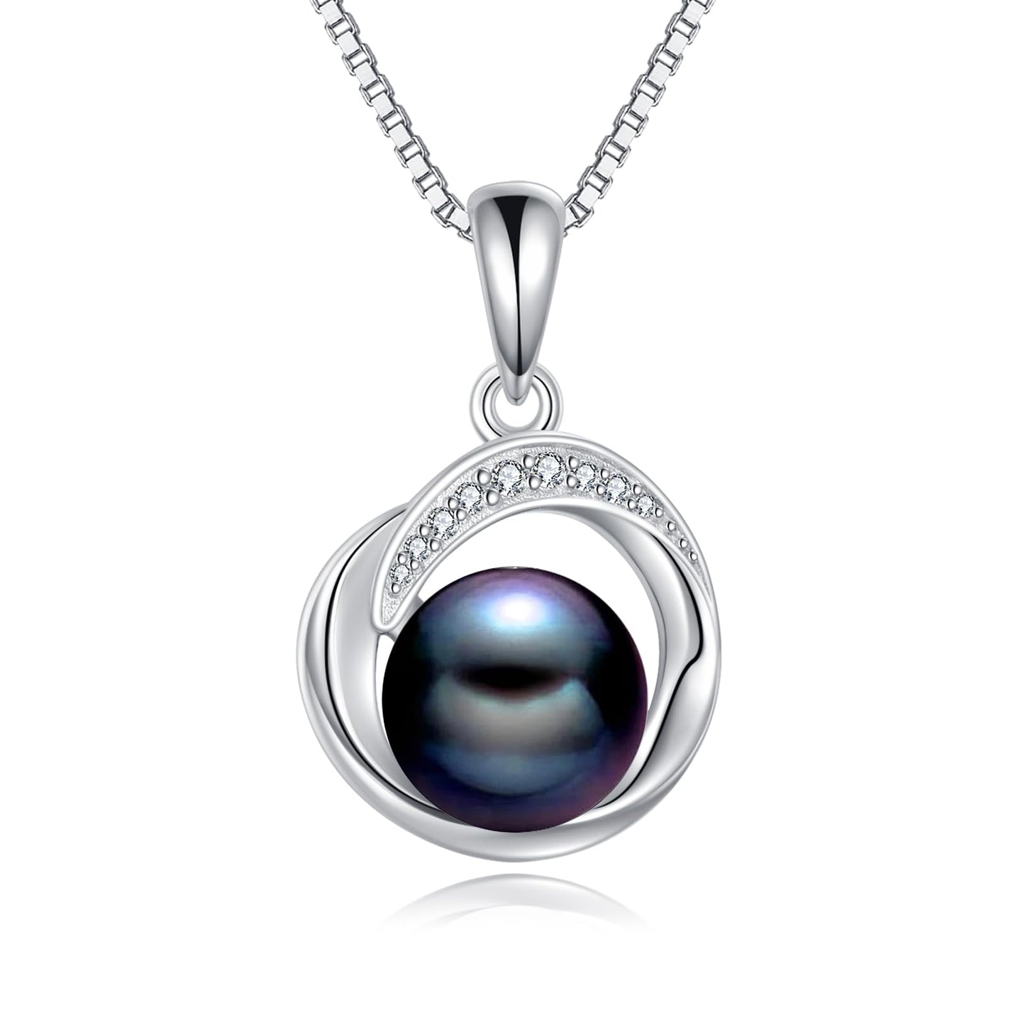 POPLYKE Single Black Pearl Necklaces for Women 925 Sterling Silver 8mm Black Pearl Jewelry Gifts for Her 18+2 IN