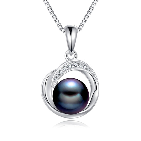 POPLYKE Single Black Pearl Necklaces for Women 925 Sterling Silver 8mm Black Pearl Jewelry Gifts for Her 18+2 IN