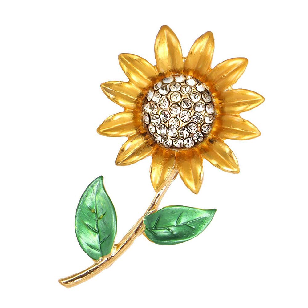 YOOE Yellow Flower Rhinestone Sunflower Brooch. Enamel Crystal Plant Brooch Pin, Charm Sun Flower Coat Brooch for Women (Style A)