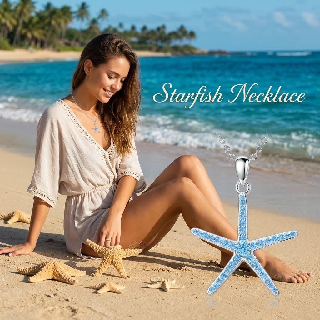 ROMANTICWORK Starfish Necklace 925 Sterling Silver Jewelry Starfish Pendant Gift Birthday Christmas for Women