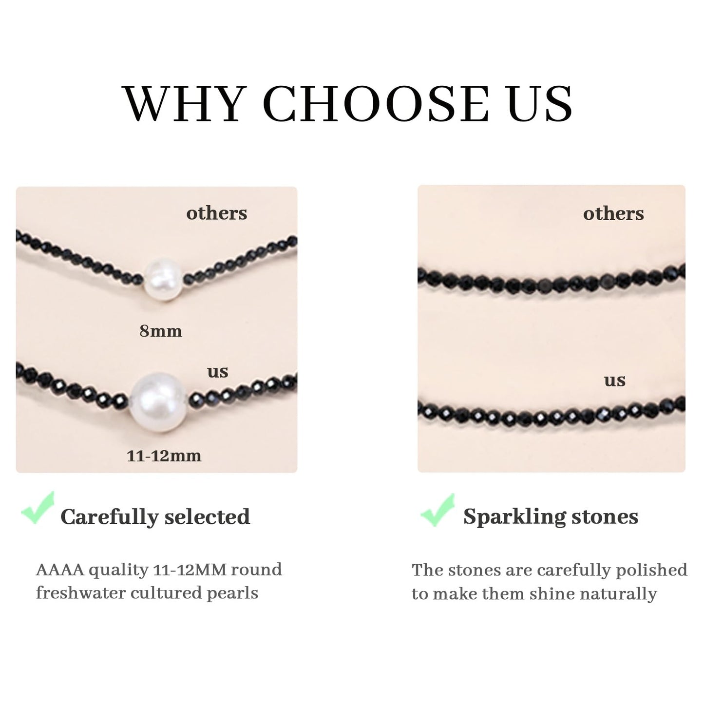 GEMTAL Dainty Single Pearl Pendant Necklaces for Women Trendy, Womens Black Stone Beaded Choker Necklace, Delicate Round Freshwater Pearl Necklace Jewelry Gift for Women Girls(Black/White)