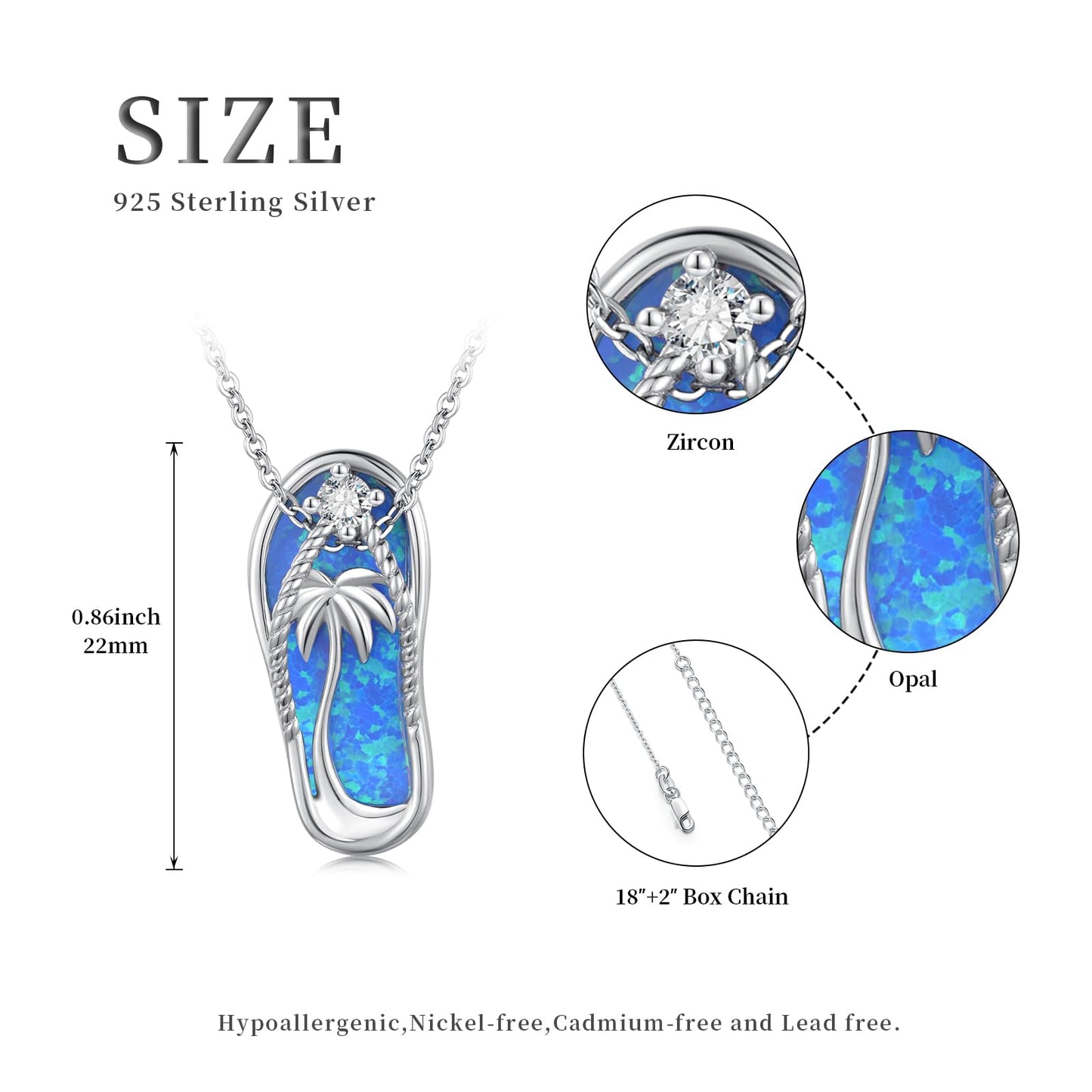 Midir&Etain Flip Flop Necklace 925 Sterling Silver Palm Tree Pendant Beach Blue Opal Necklace Flip-Flop Opal Jewelry for Women Prime