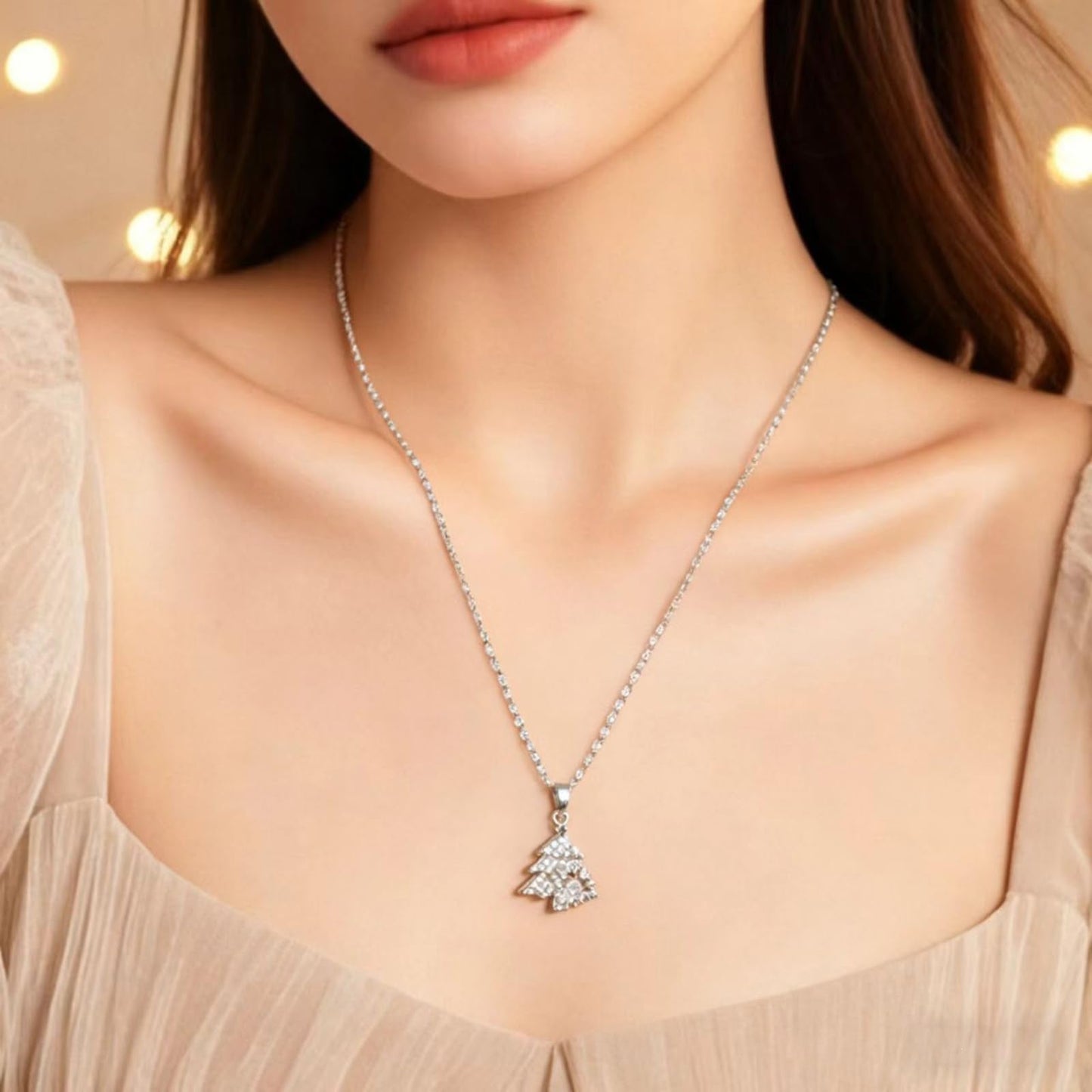 KONPJE Sunflower Fidget Necklace for Women Gold Moon Necklace Rotating Heart Necklaces Spinning Crystal Flower Anxiety Necklaces Crescent Moons Jewelry Accessories (Silver Tree)