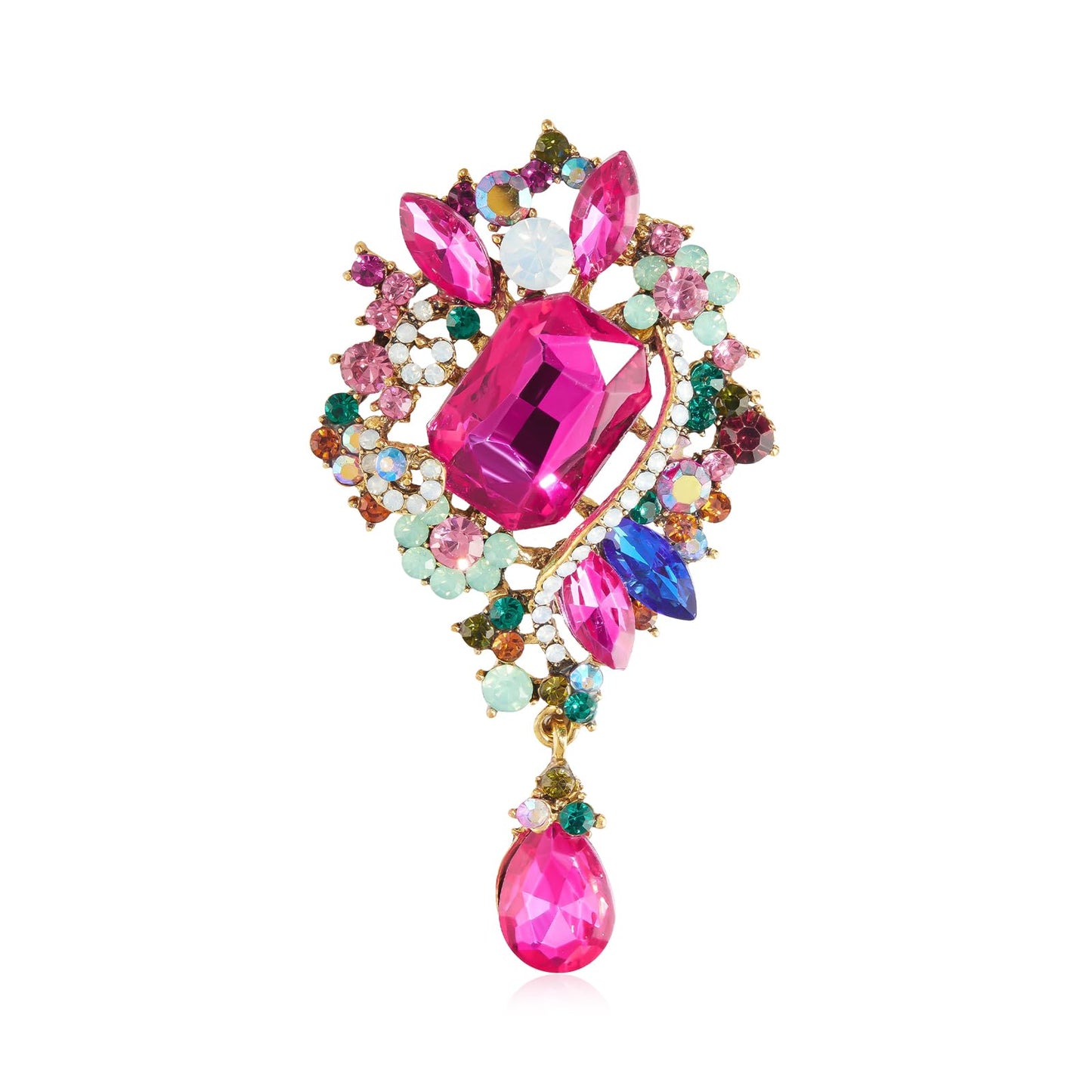 YOQUCOL Retro Rose Red Austrian Crystal Big Brooch Pin for Women Large Flower Water Drop Shape Brooches Lapel Pins for Sweater,Coat Dress Accessories -106
