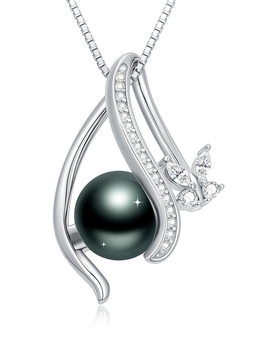 KANNSOAR Butterfly Tahitian Black Pearl Necklace 18K Gold-Plating Sterling Silver Jewelry Wedding Birthday Anniversary Valentines Day Christmas Mothers Day Gifts for Wife Women Mom Lover Girlfriend