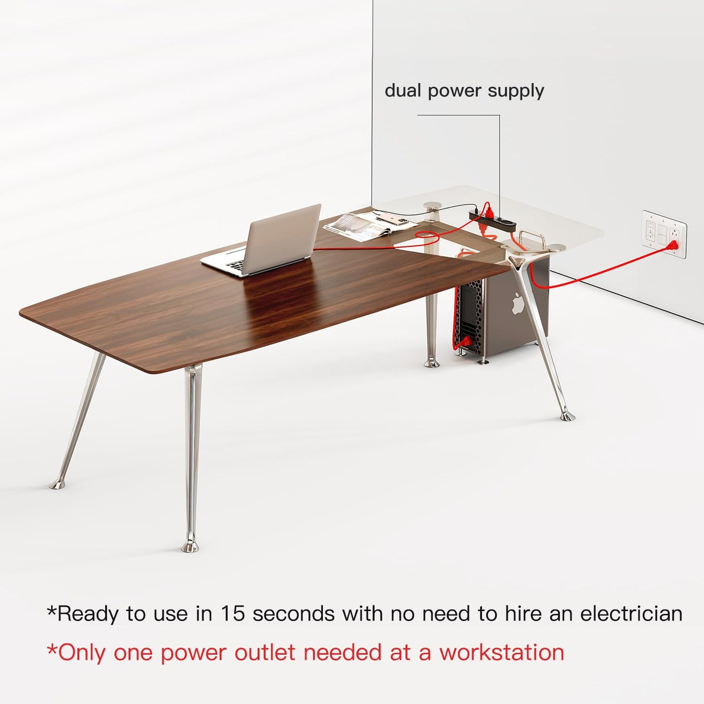 Writing Computer Desk, 60-Inch Large Executive Desk Office Workstation with Chrome-Plated Legs and Built-in Power Outlet, Writing Table Business Furniture, Modern Minimalist Style for Home Office