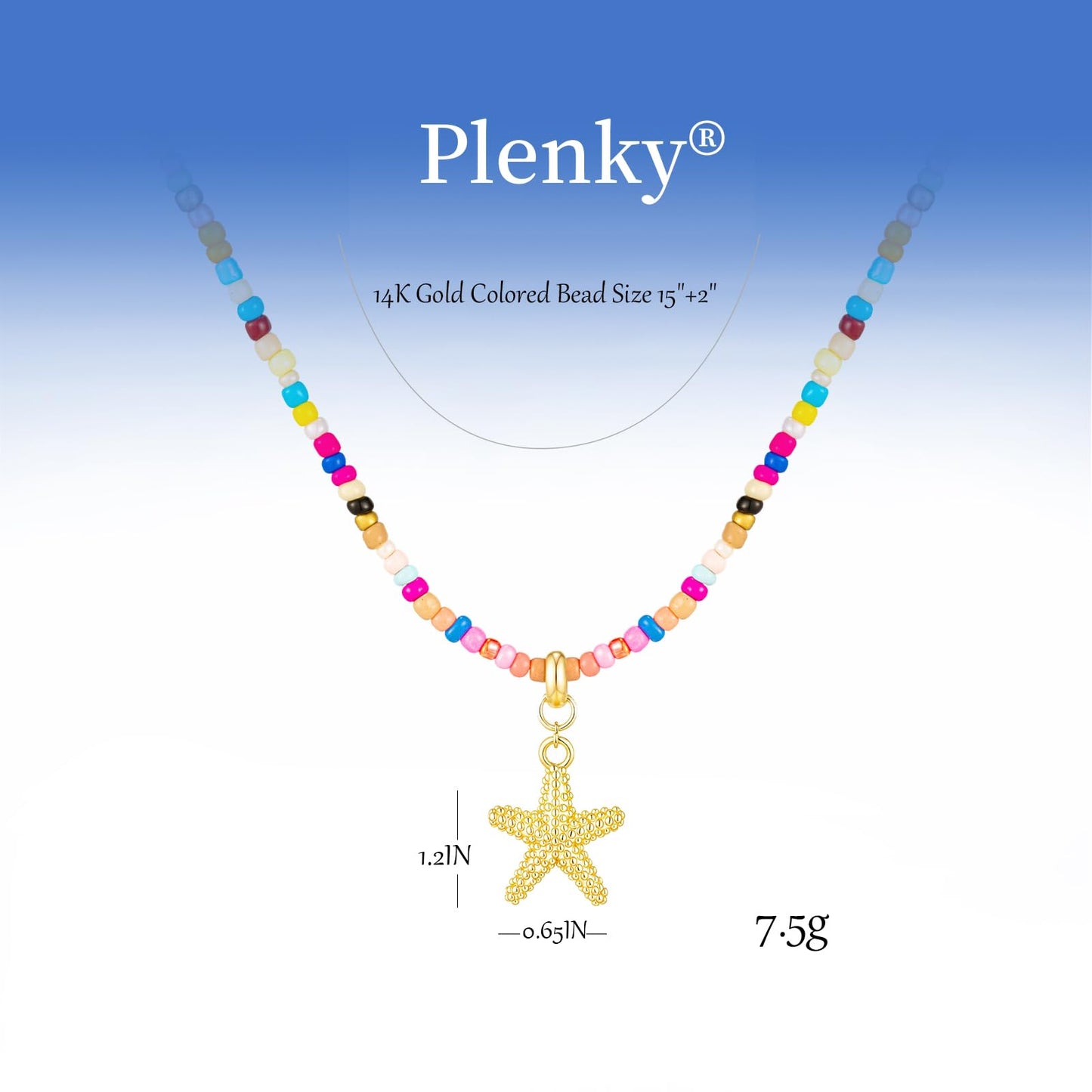 Plenky Gold Necklace for Women-Colorful Beaded Necklaces 14K Gold Plated Bohemian Choker Spotted Starfish Beachy Jewelry for Women Gifts