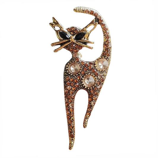 Vintage Rhinestone Cat Brooch Pin for Women Girls Silver Plated Fashion Cute Colorful Crystals Animal Kitten Brooches Lapel Pins Dress Accessories Holiday Birthday Party Unisex Jewelry Souvenir (Champagne)