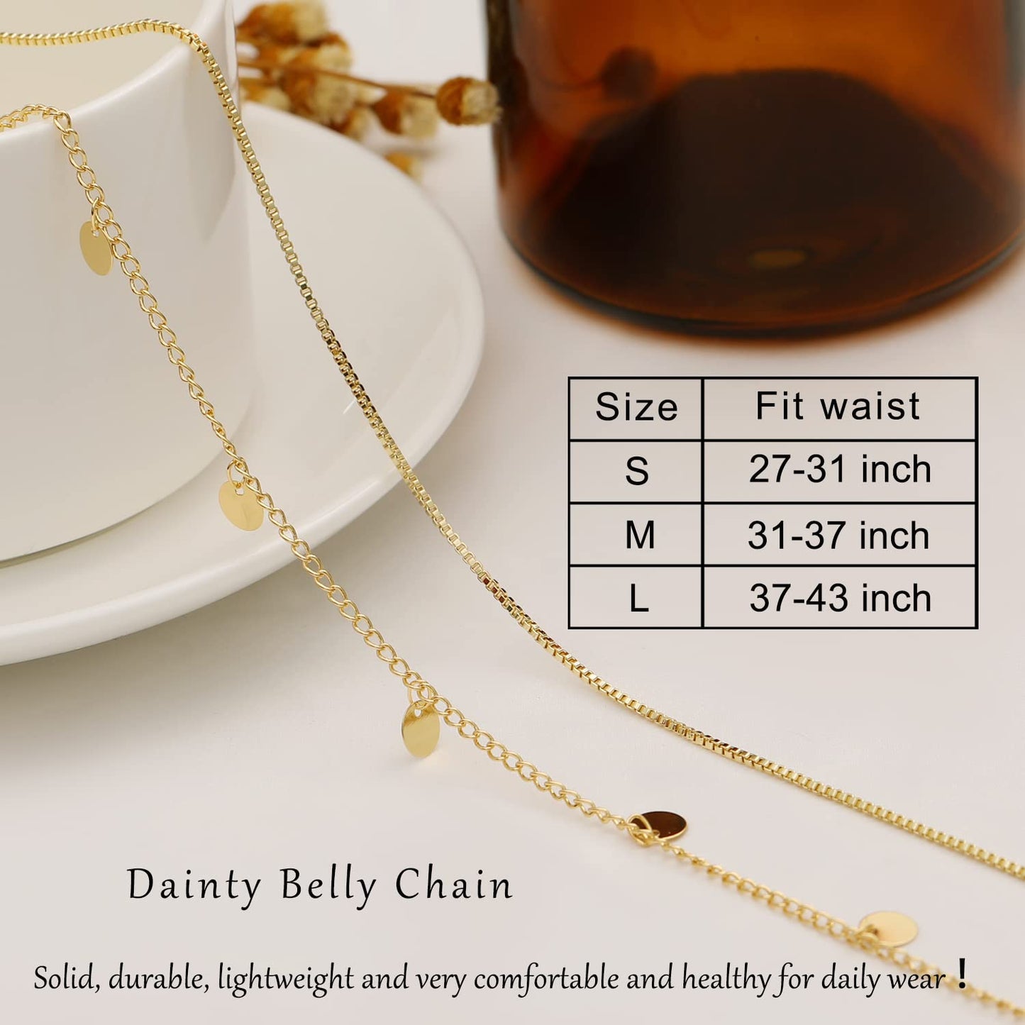 Honsny 2PCS 25-43Inch 18K Gold Plated Waist Chain Minimalist Pearl Belly Body Chain Gold Layered Sexy Bikini Body Chains Waist Jewelry for Women
