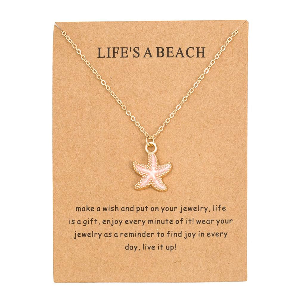 CIWEAI 6Pcs Gold Beach Starfish Necklace Set for Women Cute Beachy Hawaii Star Fish Bulk Necklaces Pack Trendy Hawaiian Friendship Matching Jewelry Accessories (Starfish-Gold-Card)